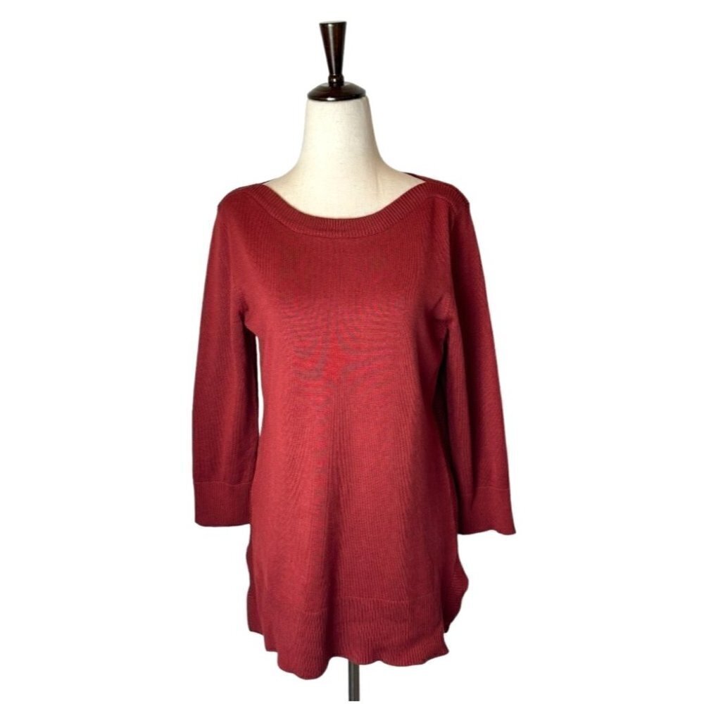 Adrienne Vittadini Sweater Womens S Rust Red Knit Boat Neck Ribbed Detail‎